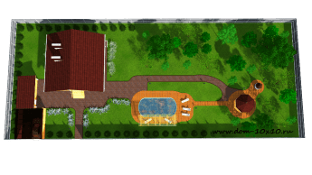 3D модель брусового дома на садовом участке